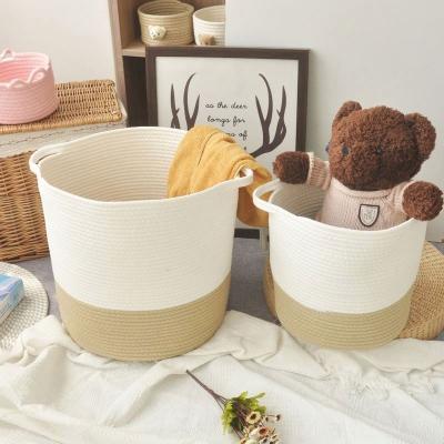 China Sustainable Best-Selling Lightweight Durable Collapsible Storage Basket Handle Cotton Rope Basket for sale