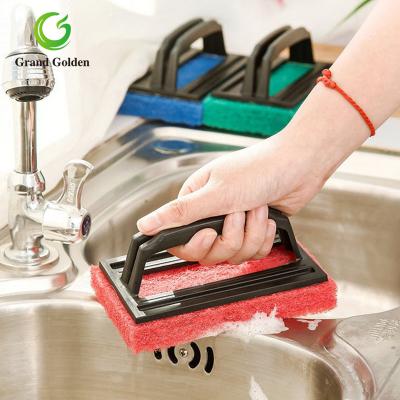 China 15*9*2.5CM Sustainable Square Multifunctional Cleaning Dish Pot Sweep Decontamination Scrubbing Pad With Handle for sale