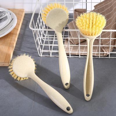 China Straw Long Handle Wheat Sink Stove Dish Cleaning Brush Household Viable Kitchen Brush Dish Pot for sale