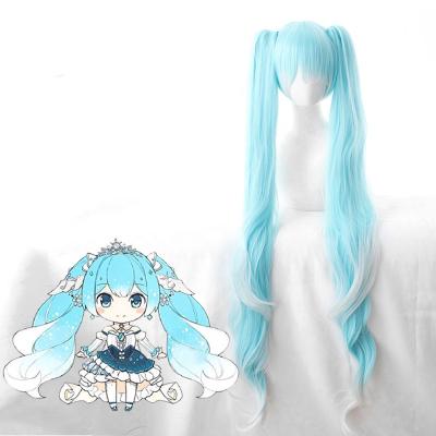 China Jerry Curl 120cm Long Ice Blue Curly White Mixed 2019 New 2Ponytails Snow Miku Wig Vocaloid Anime Cosplay Wigs for sale