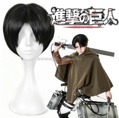 China Japanese body wave anime shingeki kyojin boys black short 25cm synthetic hair cosplay wigs for sale