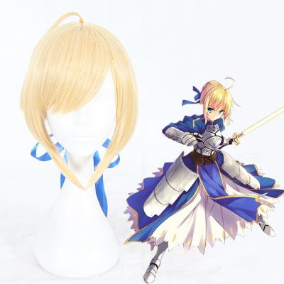 China Fate's Stay Straight Night/Synthetic Part Hair Anime Cosplay Wigs Short Blonde Zero Saber Cosplay Wig 30cm for sale