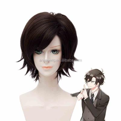 China Dark Brown Cosplay Mystic Messenger Cosplay 35cm Short Straight Jumin Han Wig Synthetic Anime Cosplay Hair Wig for sale