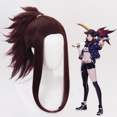 China Wholesale Perucke Anime Cosplay Mixed Synthetic Wigs LOL KDA Akali Dark Purple Medium Straight Wig 45cm Long for sale