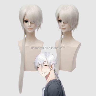 China Silver White Mystic Messenger Cosplay Hair Wigs Synthetic Wigs 90cm Long Straight Wigs for sale