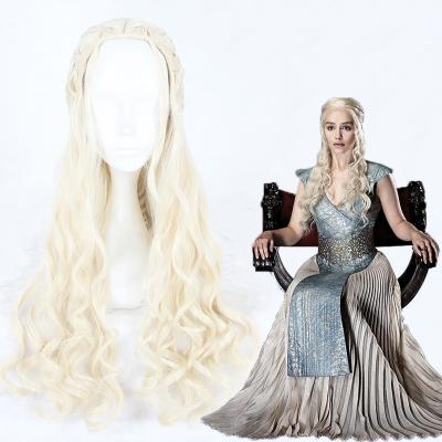 China Afro Wave Set of America Beige Hair Thrones Daenarys Targaryen Wig Synthetic Long Wave Afro Halloween Anime Wigs 70cm for sale