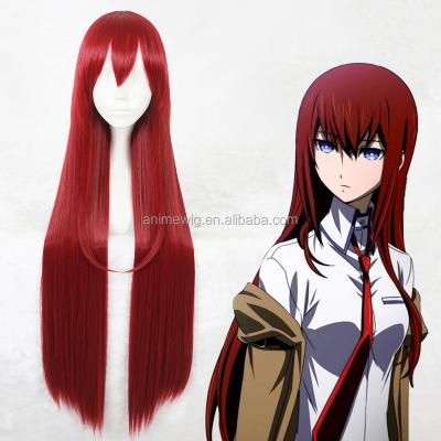 China Makise Kurisu Wig 100cm Long Red Straight Synthetic Wig 334B Anime Cosplay Hair Wig Sandstone Mugs Gate Cosplay Wig for sale