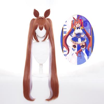 China Wholesale New Pretty Purple Derby Straight Daiwa Scarlet Wig Cosplay Anime Mixed Synthetic Wig 100cm Long Brown With 2Ponytails for sale