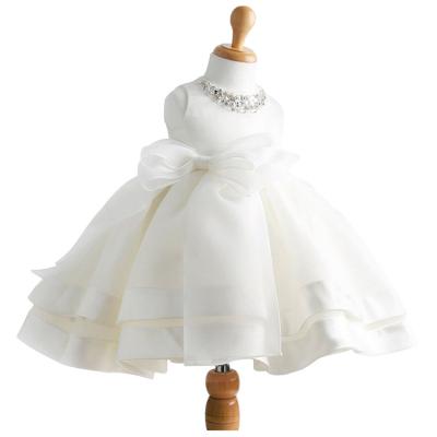 China Medium Soft White Round Neck Lace Kids Sleeveless Puffy Dress for sale