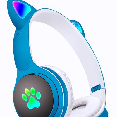 China Cat Ear Headphones Wholesales Foldable 5.0 Cute Cat Headset LED Wireless Headphones for sale