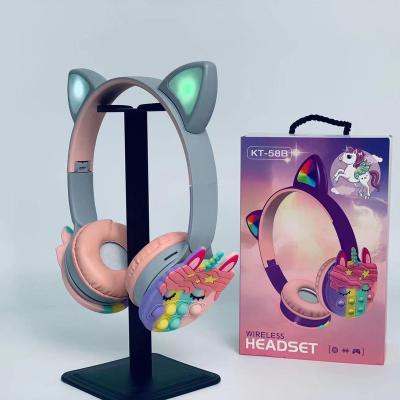 China Cute Cat Ear Unicorn Girls Bubble Wireless Headset Silicone Push Earphone KT-55B Cosplay Earphone Party Earphone For Kids for sale