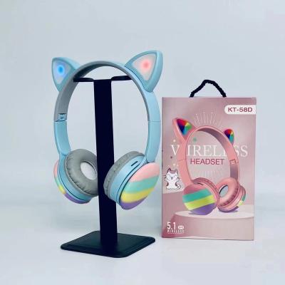 China New Earphone KT-58D Christmas Cosplay Gifts Stir To Children Cat Headphones Rainbow Bubble Kids Stirring Person Toys Children Wireless Cat Ear Earphones for sale