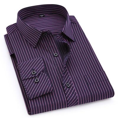 China Wholesale Anti-Wrinkle Long Sleeve Plaid Striped Work Shirt Casual Button Collar Thick Shirts for sale