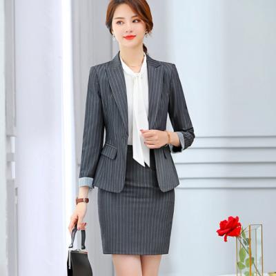 China Breathable Plus Size Female Suit Set Of 2 Piece Business Blazer Lady Trousers Office Stripe Uniforms For Women for sale