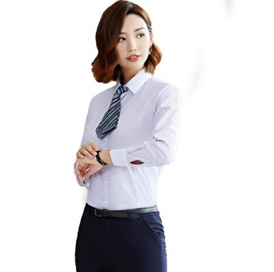 China Breathable White Slim Shirts Female Office Ladies Formal Social Blouses Full Fit Women Shirts for sale