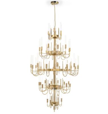 China Traditional five layers creative simple crystal villa large American luxury duplex light living room lamp art chandelier for sale