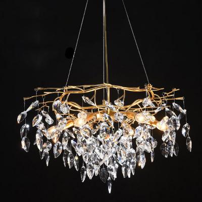 China Traditional Gold Crystal Lamp Round Modern Luxury Lighting Large Led Chandeliers Fixtures Living Room Hanging Chandelier for sale