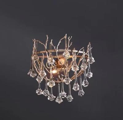 China Retro Living Room Bedroom Traditional Postmodern Crystal Copper Crystal Wall Lamp Chandelier for sale