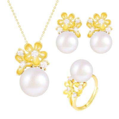 China Environmental Friendly Freshwater Cultured Pearl Necklace Set Classic Pearl Necklace Set 925 Sterling Silver Cultured Pearl Set For Women for sale