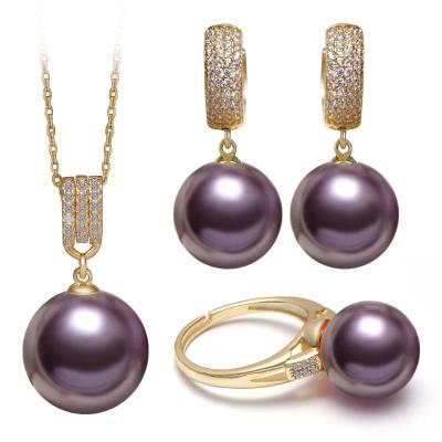 China TRENDY Gift Fashion Style Shell Pearl Necklace Natural Gold Plated Chains Women Circle Earrings Bead Jewelry Set for sale