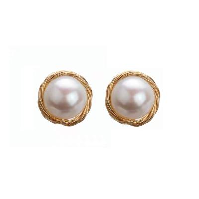 China CLASSIC 925 Simple Design Elegant 18k Silver Pendant Plated Pearl Earrings Stud for sale