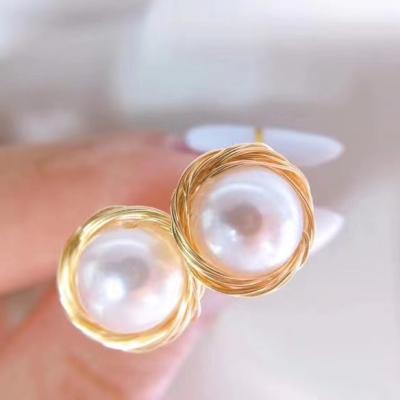 China Fashion Environmental Friendly Factory Latest Insti Price 18K Gold Plated Pearl Stick Earrings Freshwater Studs for sale