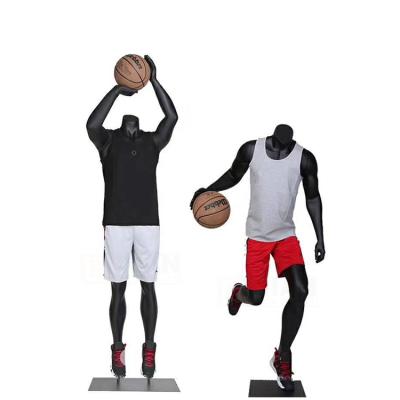 China Black or Gray Color Fiberglass Sports Action Male Playing Basketball Mannequins for sale