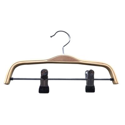 China Durable and fashionable supermarket laminated wooden adjustable wooden panty hangers with trouser/skirt clips for sale