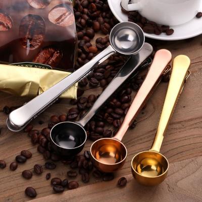 China Professional Disposable Multi Function Bean Measuring Set Long Handle Stainless Steel Scoop Teaspoon Set Teaspoon With Bag Clip for sale