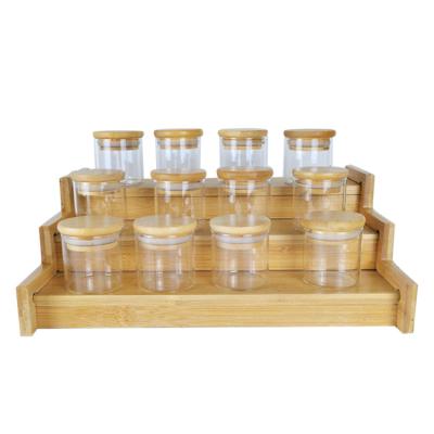 China New Arrival 12 Pcs Spice Jar Set Kitchen Stocked Glass Storage Container With Bamboo Lid Holder for sale