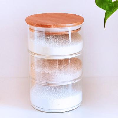 China Stackable Glass Jar Stocked Of Three Glass Containers With Bamboo Lid For Kitchen Storage for sale