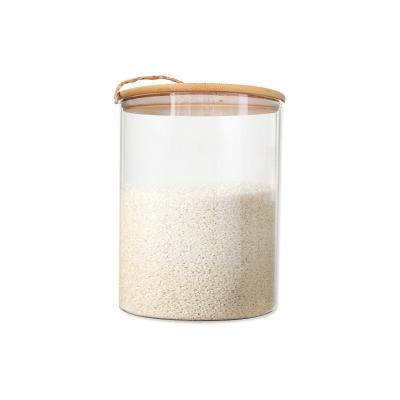 China Eco - Friendly 3L Large Stocked Glass Rice Food Storage Jar With Airtight Bamboo Lid for sale