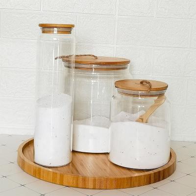 China Large Size Bamboo Glass Storage Jar Borosilicate Glass Freshness Preservation Sealed Lid Glass Jar for sale