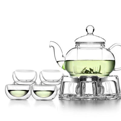 China 600ml / 800ml Borosilicate Glass Strong Durable Clear Teapot Set for sale