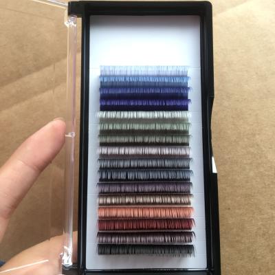 China Rainbow Colored Person Lashes Handmade Mix Colored Ellipse Mink Color Lashes Eyelash Extension Long Color Flat Lashes Trays for sale