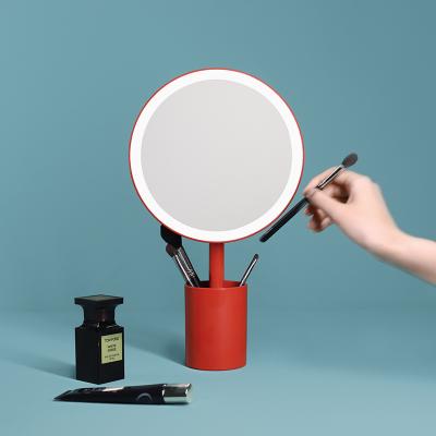 China Newcomer Led Mirror Lighted Makeup Mirror Brush Holder Adjust Angle Fill Light Rechargeable Smart Mirror for sale