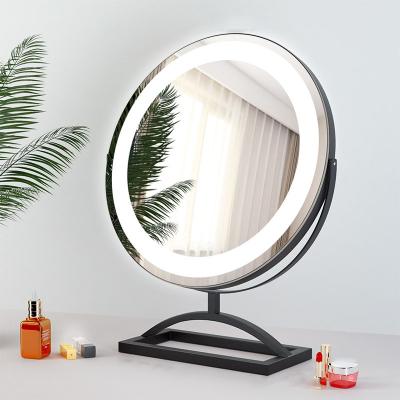 China Hot sale lighted led makeup table mirror can be rotated and adjusted to household bedroom beautification table mirror for sale