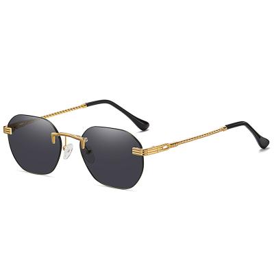 China Fashion Sunglasses Customize Trendy Fashion Men Women Fit Metal Rectangle Rimless Sunglasses for sale