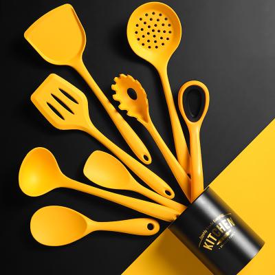 China Sustainable Modern 8pcs Silicone No-stick Kitchen Eco Friendly Cooking Utensils Set Yellow for sale