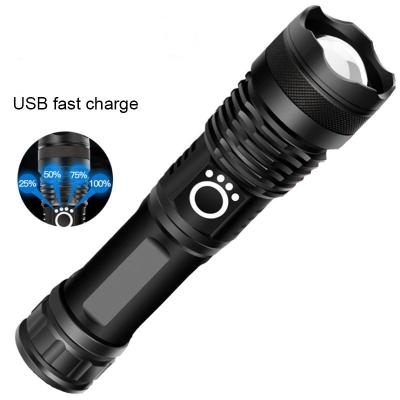 China Zoomable USB Rechargeable Power Display Torch Light USB Charging High Power Aluminum Flashlight Retractable Flashlight XHP50 Tactical Flashlight for sale