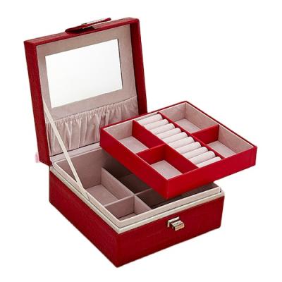 China Eco-friendly Portable Multifunctional Double Leather Jewelry Box Ring Necklace Watch Earrings Ladies Jewelry Storage Box Jewelry Box for sale