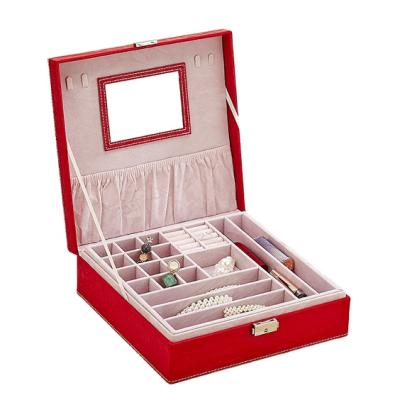 China Hot Eco-friendly PU Leather Portable Travel Vendor Jewelry Cosmetic Organizer Storage Box for sale