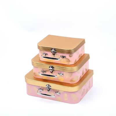 China Gold Handmade Custom Fancy Paper Cardboard Suitcase Baby Gift Box Small Paper Suitcase for sale