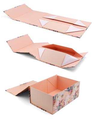 China Handmade Cardboard Hot Fancy Rose Box Magnet Storage Rigid Flat Rigid Luxury Magnetic Folding Paper Gift Box for sale