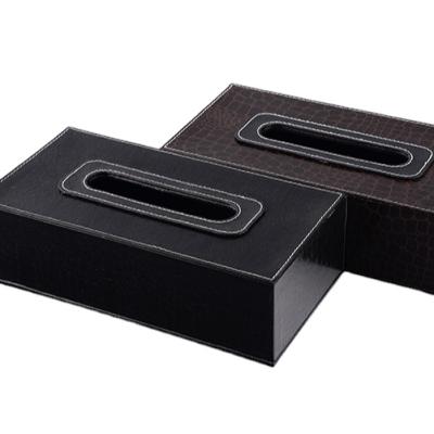 China Black Leather Fabric Rectangular Hotel Guest Room Leather Product Tissue Box for sale