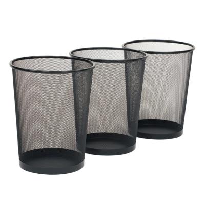 China Workable Mesh Metal Material Office Stationery 3 Size Round Wire Black Metal Mesh Waste Paper Bin for sale