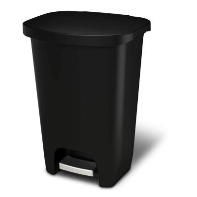 China Sustainable 13 Gallon 50 Liter Black Plastic Step Trash Can With Lid Odor Protection for sale