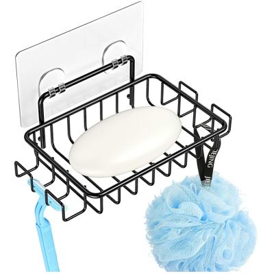 China Modern Black Adhesive 4 Hooks Stainless Steel Soap Dish Holder For Shower Bathroom for sale