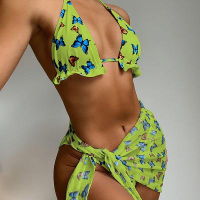 China New Dismountable Padded Bandage Style Three Piece High Cut Leg Strappy Butterfly Swimwear Swimwear Swimsuit for sale