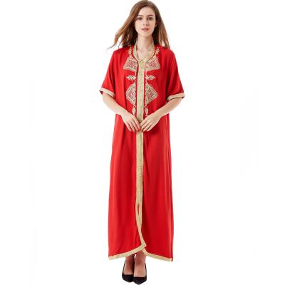 China breathable & Good Kick Down Feel Abaya Dubai Short Islamic Women Kaftan Plaid Clothing Bowknot Embroidery Oversized Sleeve Muslim Girl Dress 2020 for sale